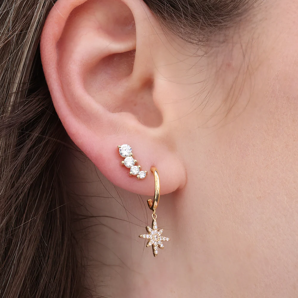9ct Yellow Gold Cubic Zirconia Crawler Earrings - Image 2