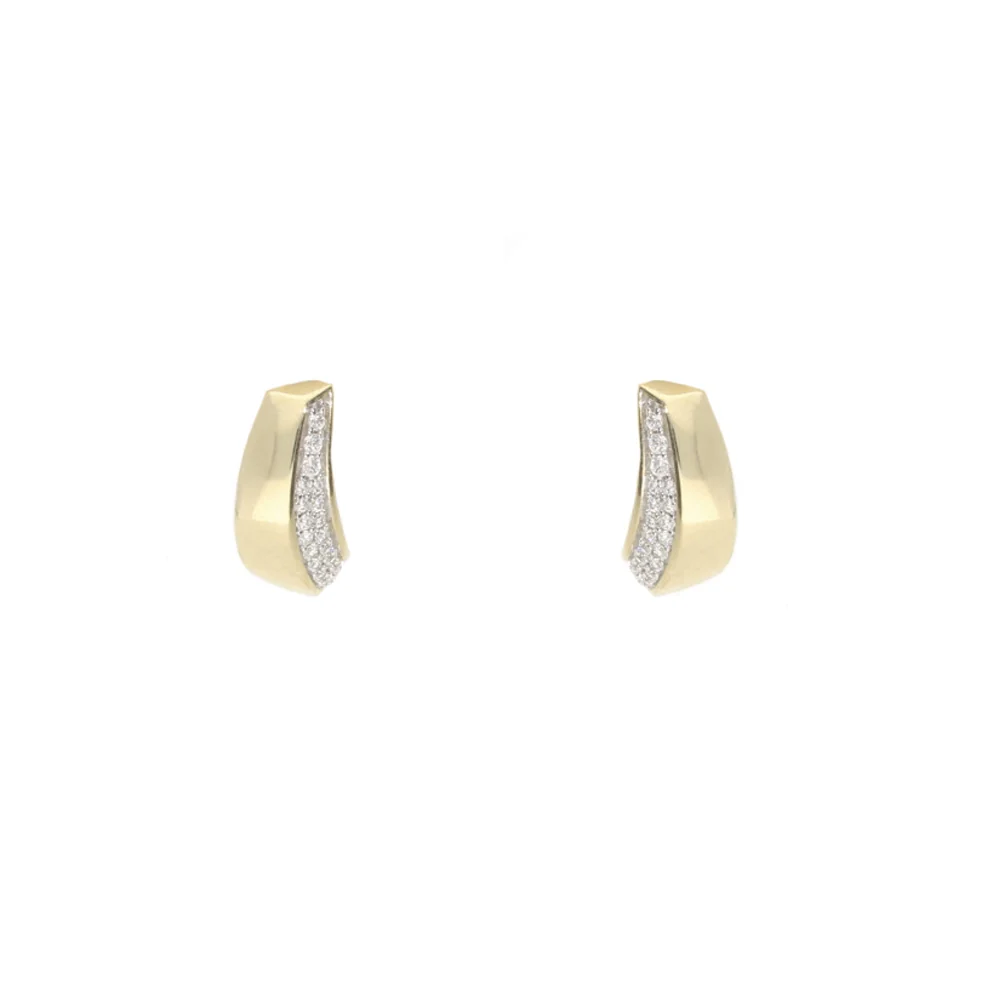 9CT Yellow Gold CZ Curved Hoop Earrings