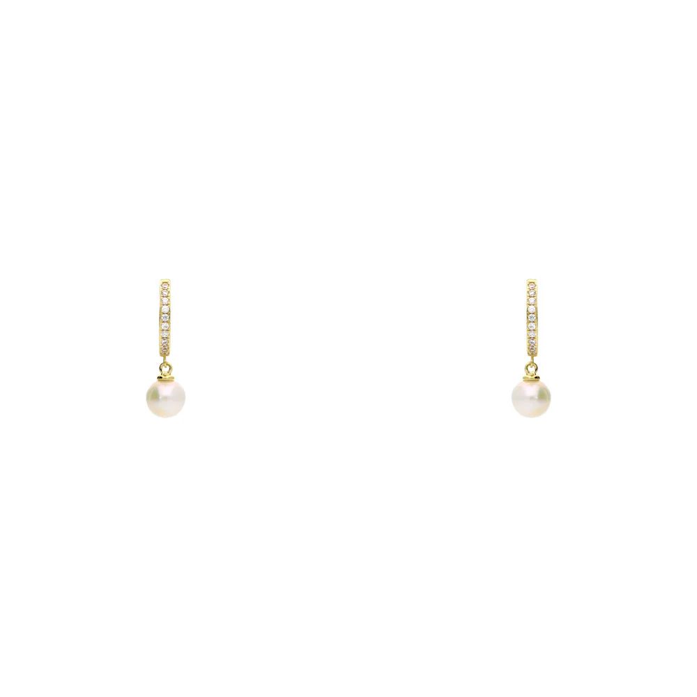 9ct Yellow Gold CZ Hoop and Pearl Earrings