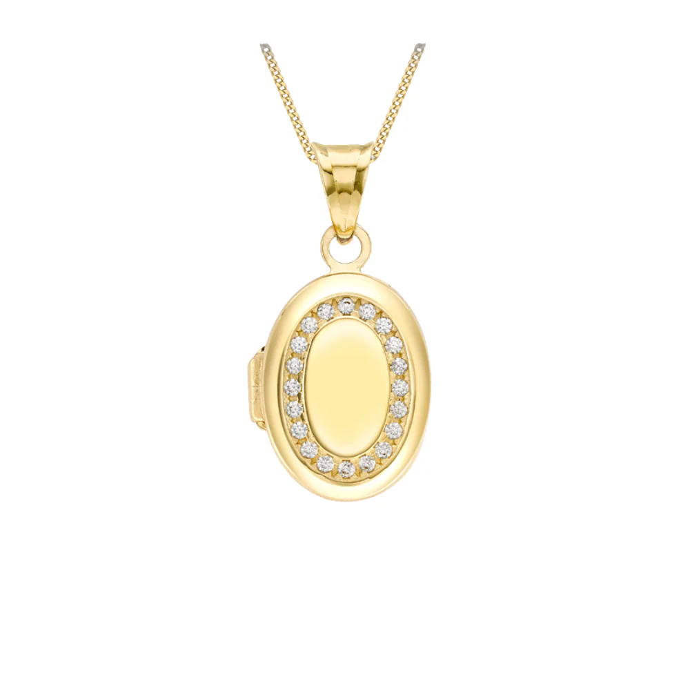 9CT Yellow Gold CZ Oval Locket