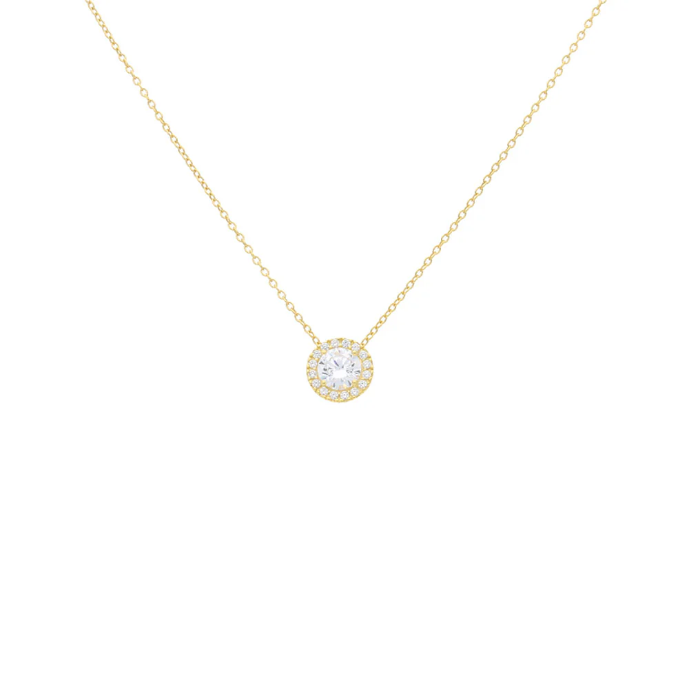 9ct Yellow Gold CZ with Halo Pendant