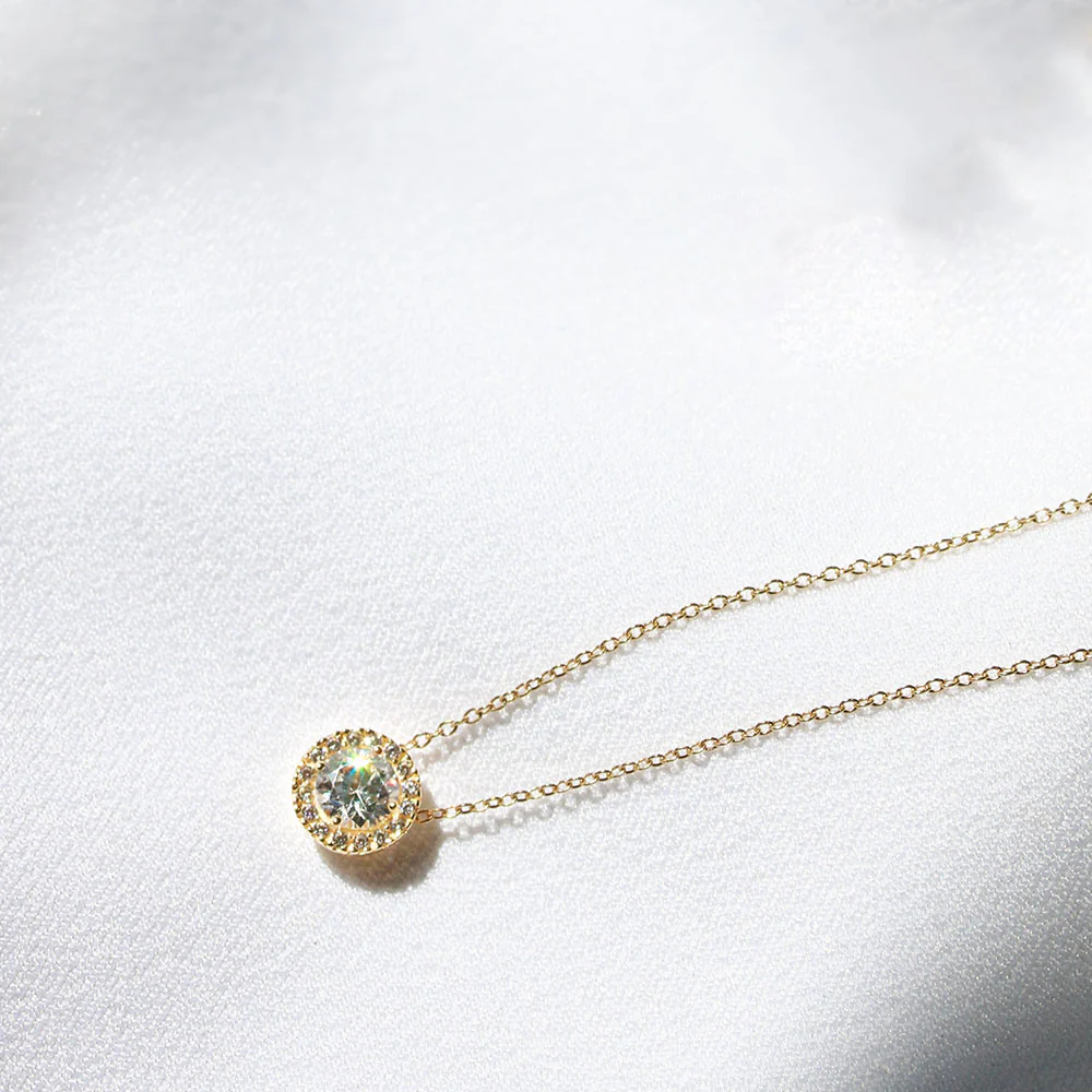 9ct Yellow Gold CZ with Halo Pendant - Image 3