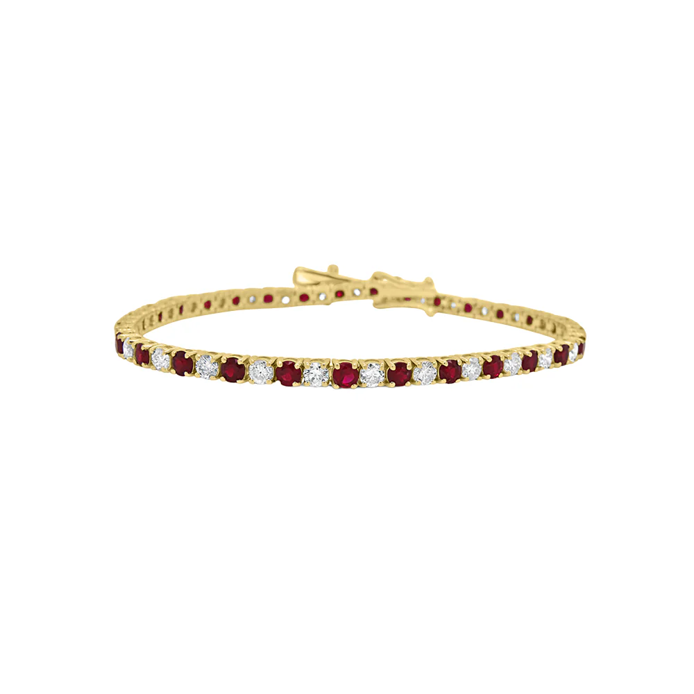 9ct Yellow Gold Diamond and Ruby Tennis Bracelet