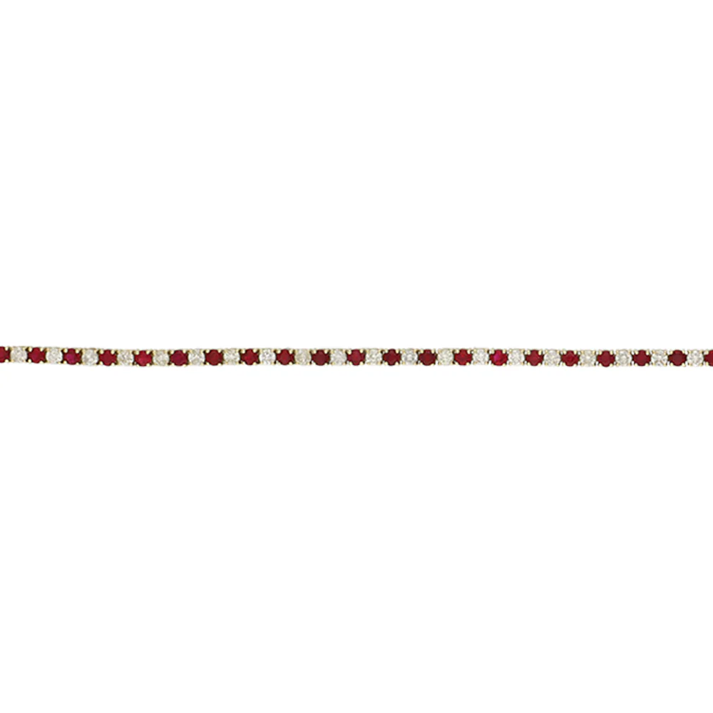9ct Yellow Gold Diamond and Ruby Tennis Bracelet - Image 3