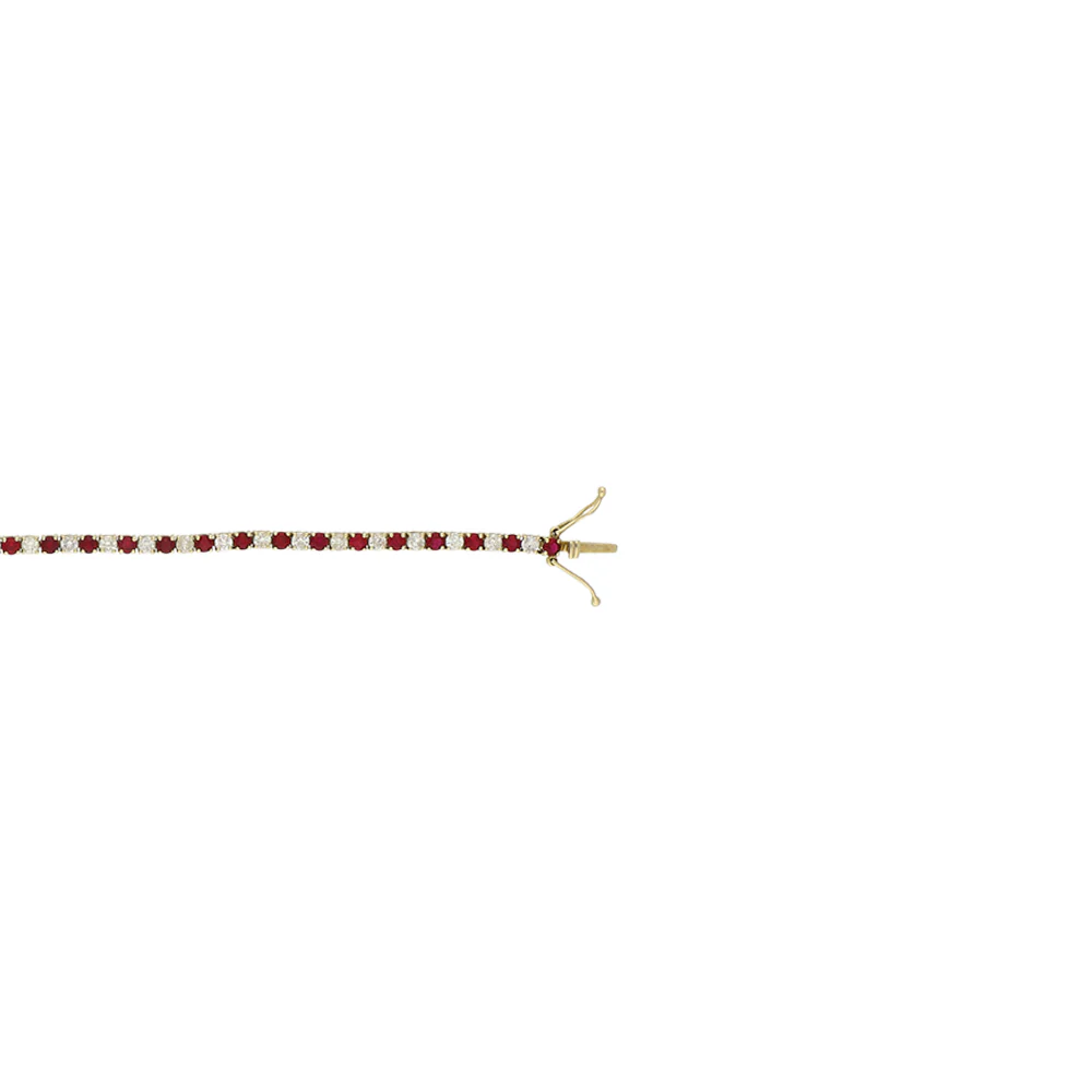 9ct Yellow Gold Diamond and Ruby Tennis Bracelet - Image 4