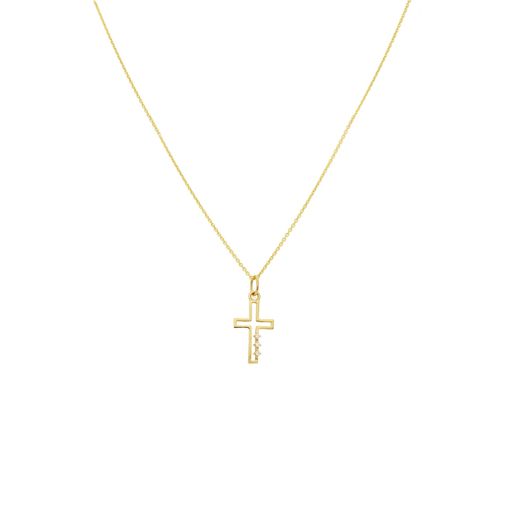 9ct Yellow Gold Diamond Cutout Cross Pendant