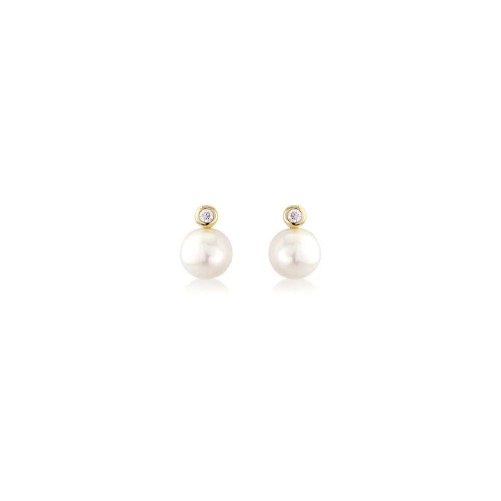 9ct Yellow Gold Diamond & Pearl Stud Earrings