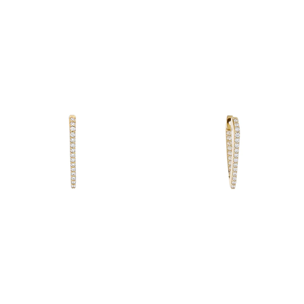 9ct Yellow Gold Diamond Triangle Hoop Earrings - Image 3