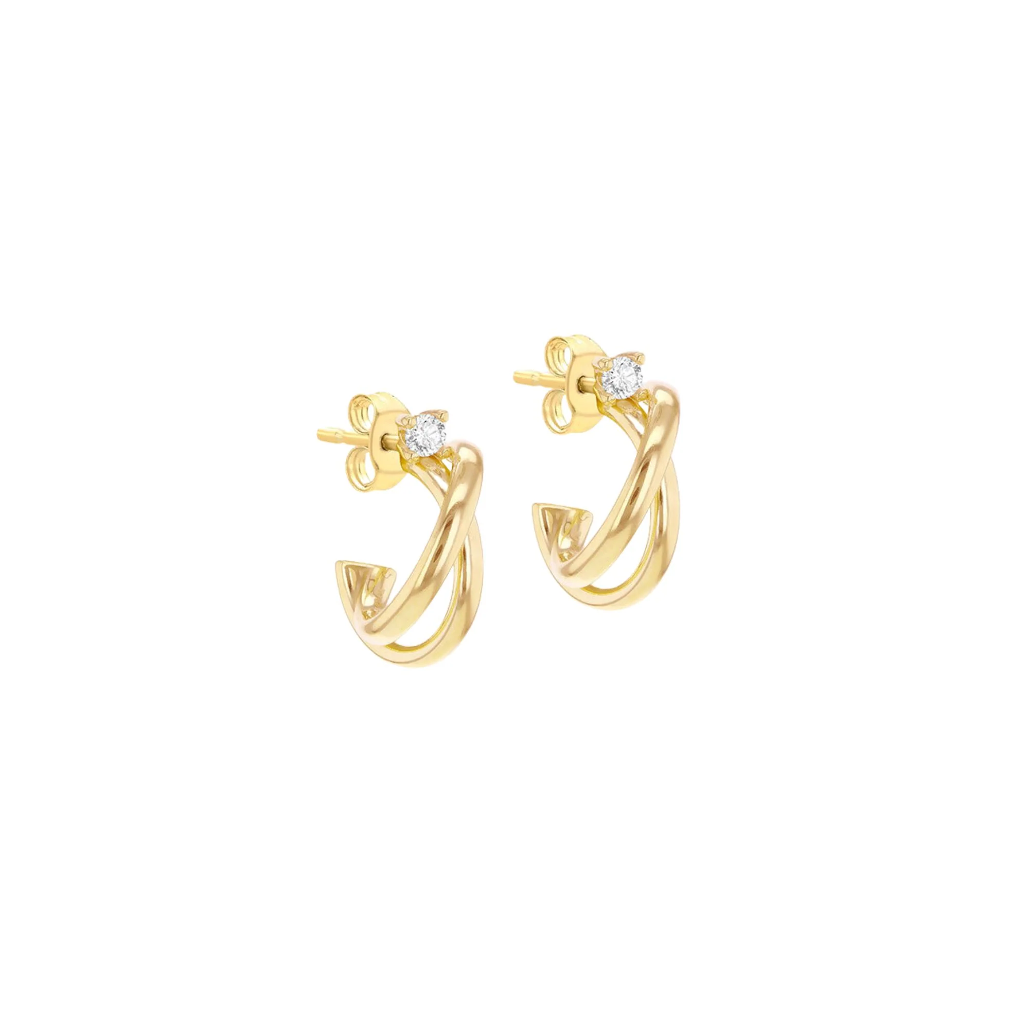 9ct Yellow Gold Double Half Zirconia Hoop Stud Earring