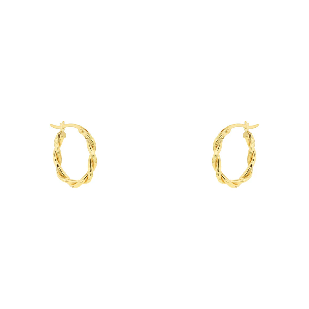 9ct Yellow Gold Double Twist Oval Hoop Earrings