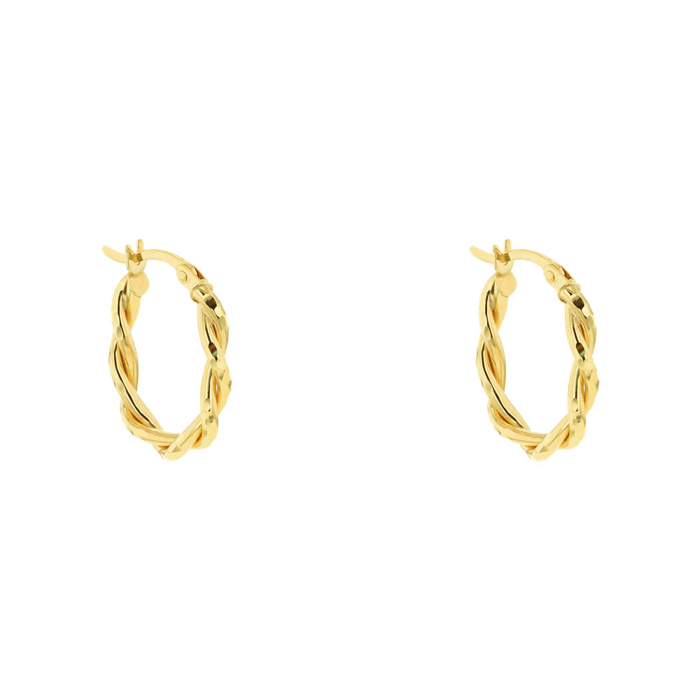 9ct Yellow Gold Double Twist Oval Hoop Earrings - Image 2