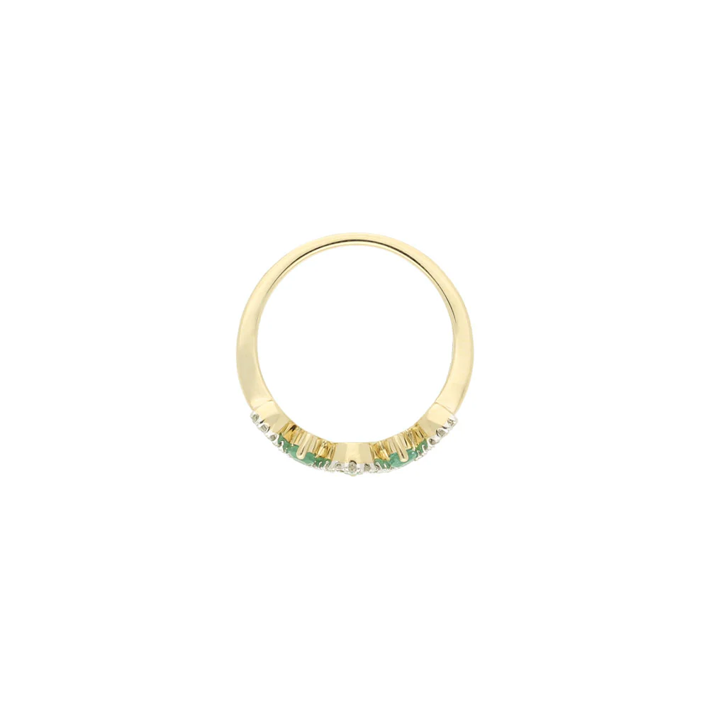 9ct Yellow Gold Emerald and Diamonds Wave Ring - Image 4