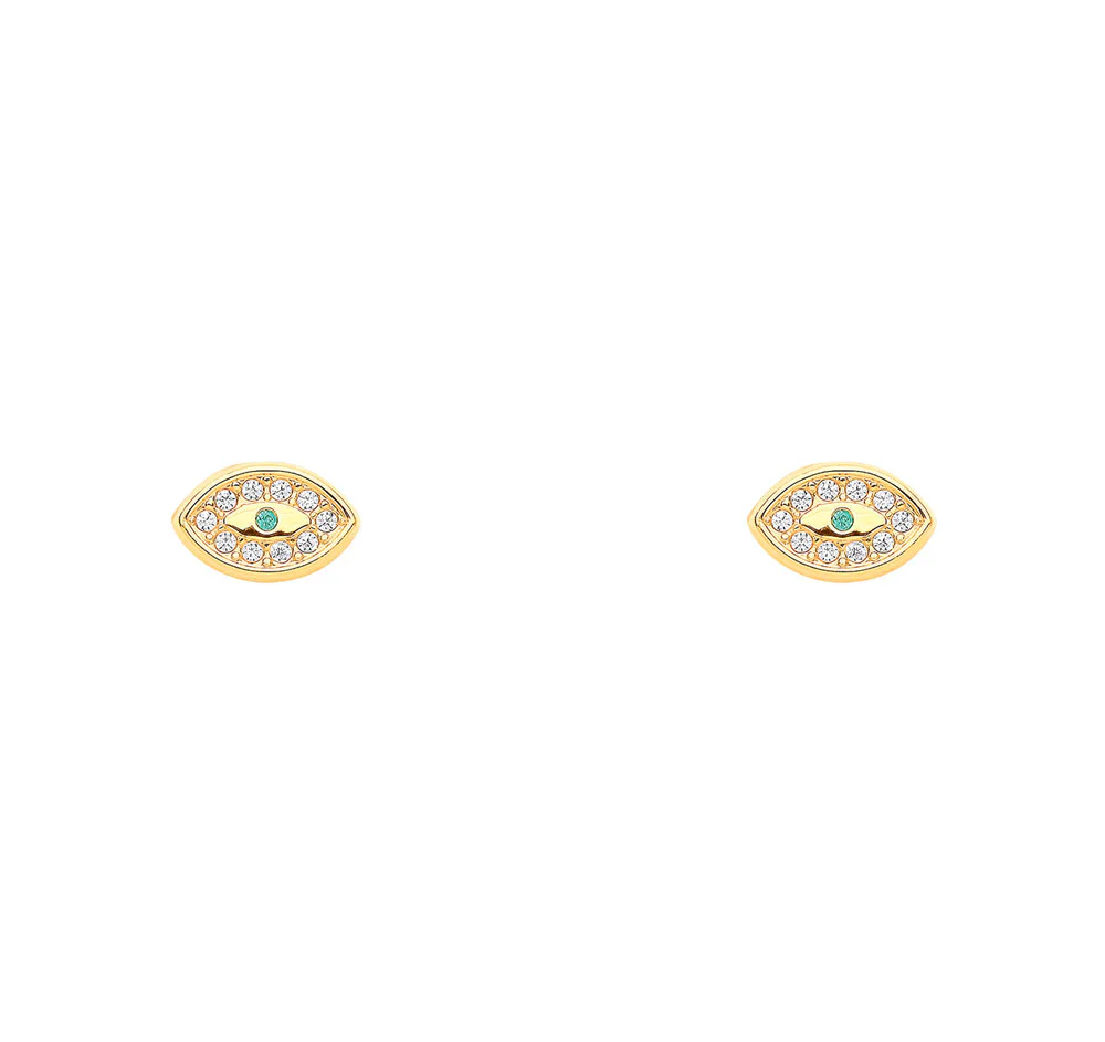 9ct Yellow Gold Evil Eye CZ Stud Earrings