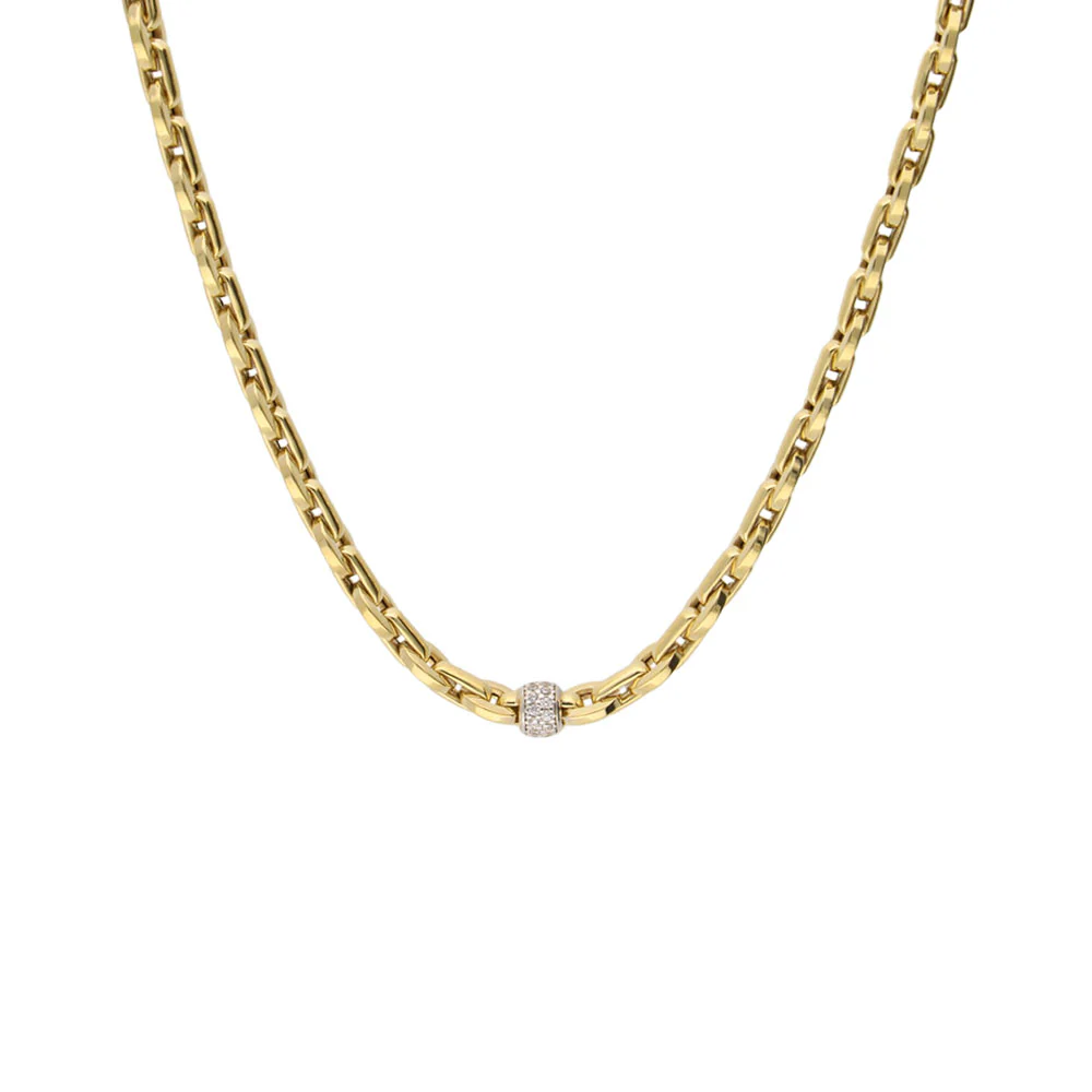 9ct Yellow Gold Flat Mini Oval Links with CZ Band 50cm Chain