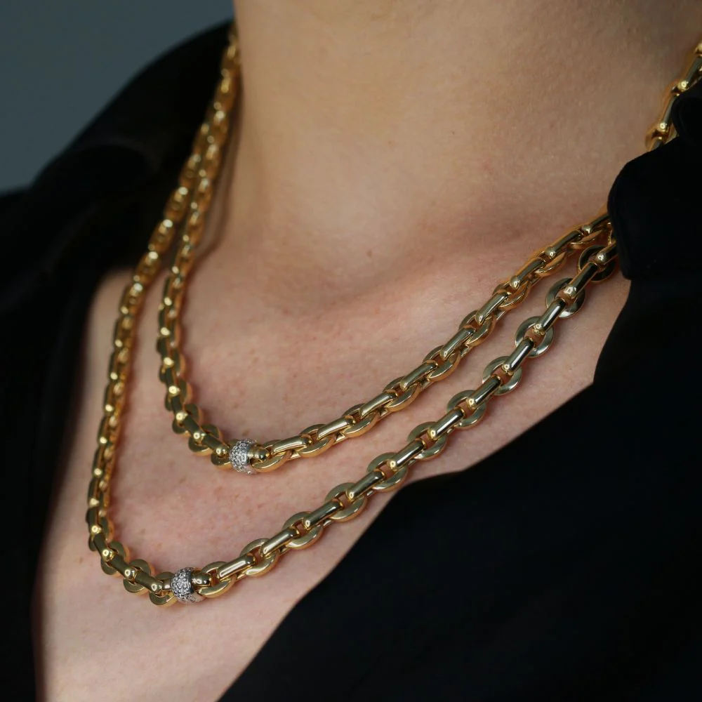 9ct Yellow Gold Flat Mini Oval Links with CZ Band 50cm Chain - Image 2