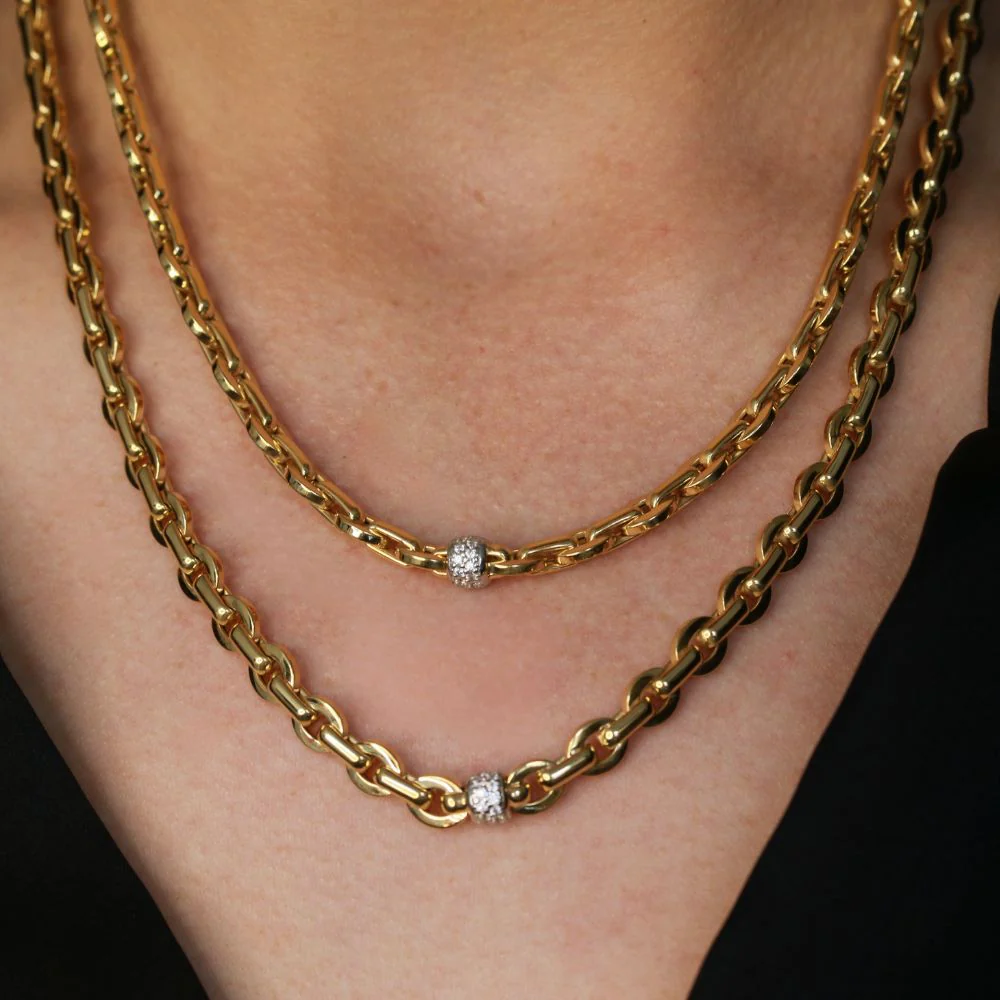 9ct Yellow Gold Flat Mini Oval Links with CZ Band 50cm Chain - Image 4