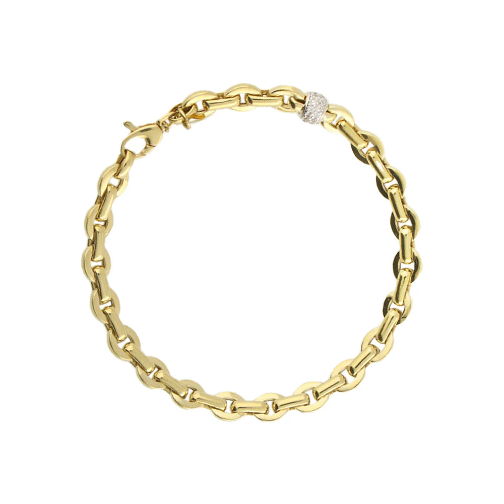 9ct Yellow Gold Flat Mini Oval Links with CZ Band Bracelet