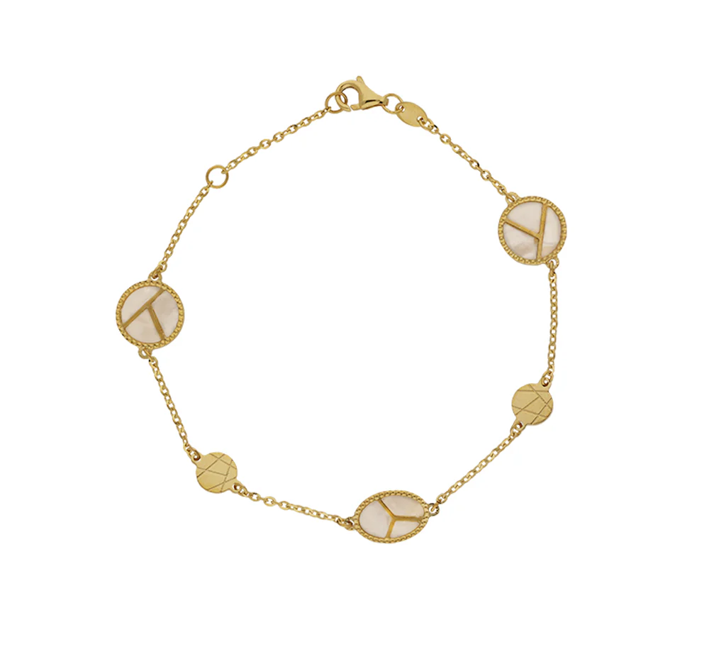 9ct Yellow Gold Geometric Mother of Pearl Bracelet