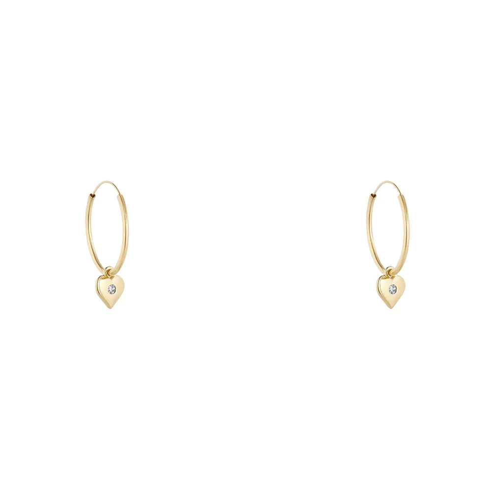 9ct Yellow Gold Hoop with Heart Charm Earrings