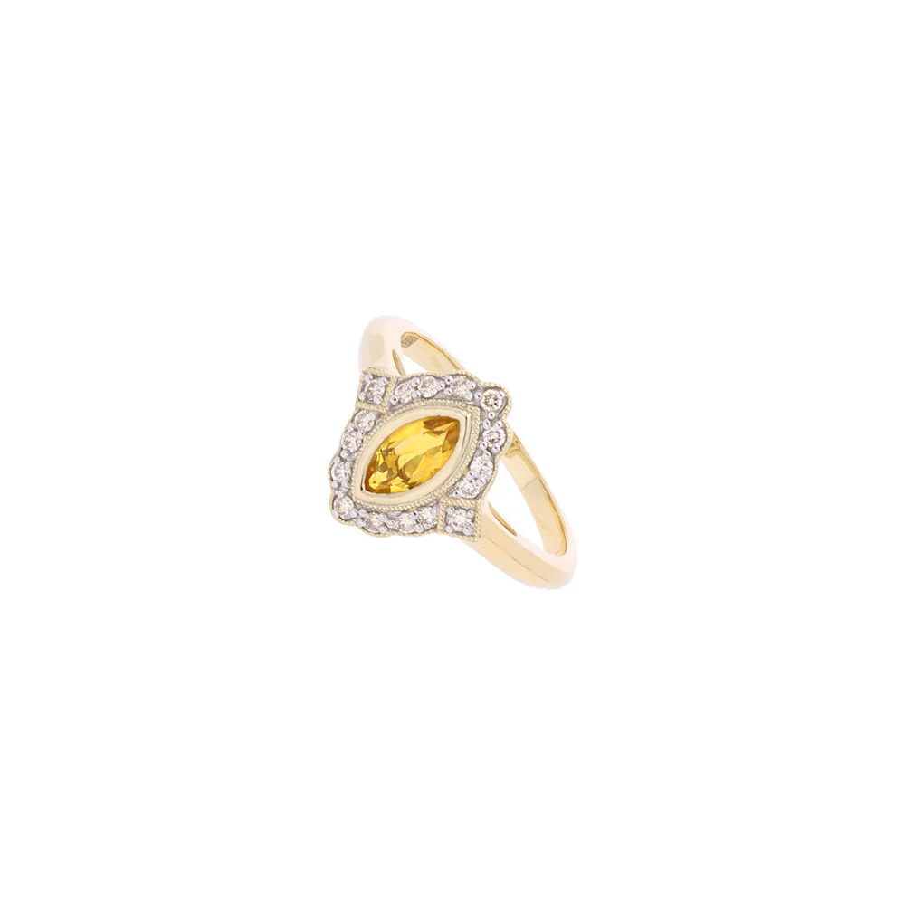 9ct Yellow Gold Marquise Citrine with Diamonds Ring - Image 3