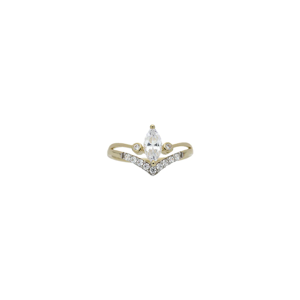 9ct Yellow Gold Marquise Zirconia Wishbone Ring