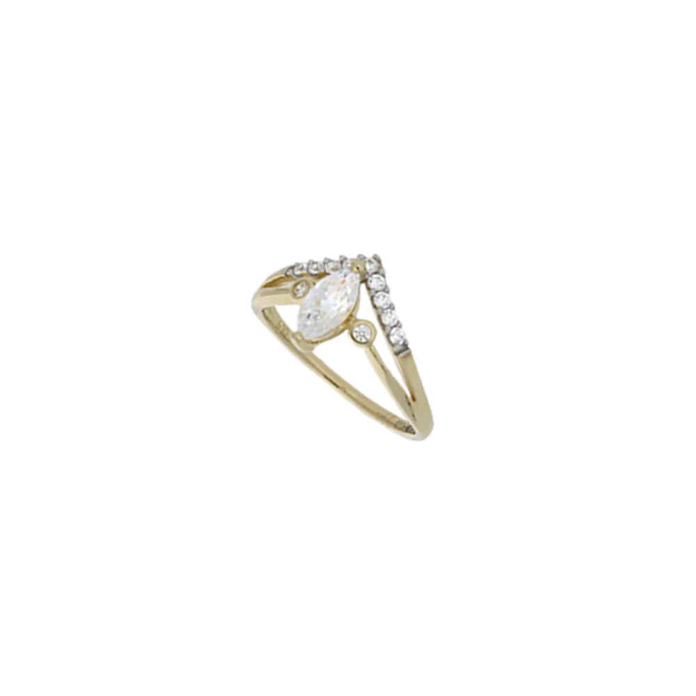 9ct Yellow Gold Marquise Zirconia Wishbone Ring - Image 3