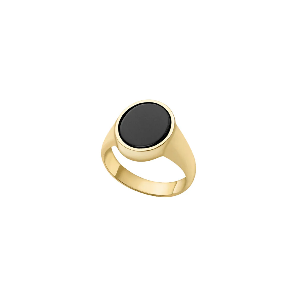9ct Yellow Gold Men's Onyx Oval Signet Ring