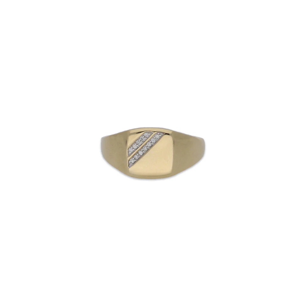 9ct Yellow Gold Men's Square Signet Ring with Diamonds