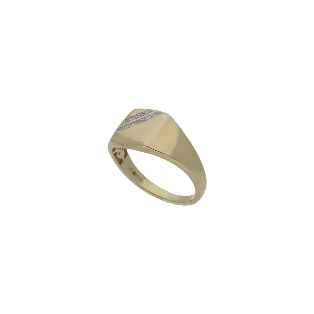 9ct Yellow Gold Men's Square Signet Ring with Diamonds - Image 2