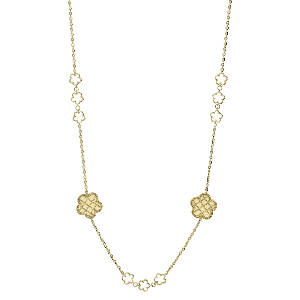 9ct Yellow Gold Mother of Pearl Flower Necklace - Image 3