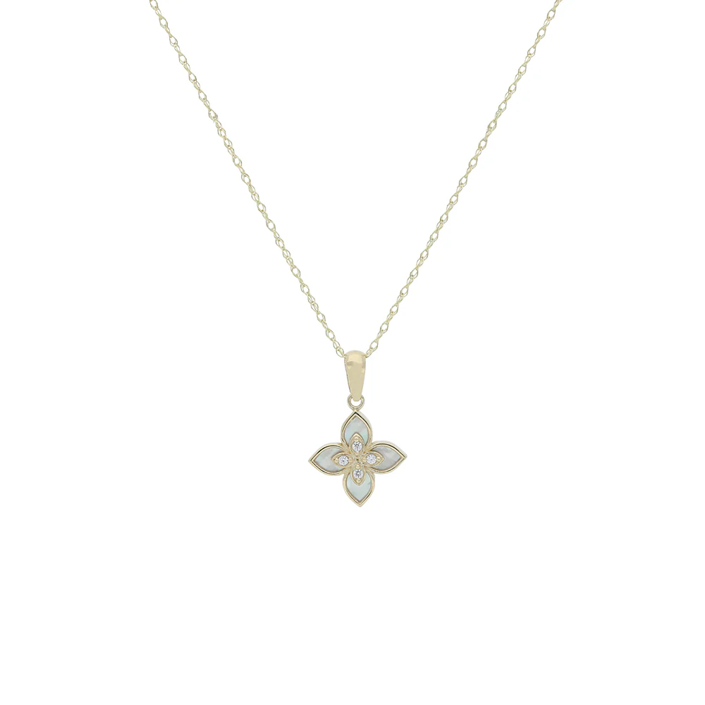 9ct Yellow Gold Mother of Pearl Lotus Flower Pendant