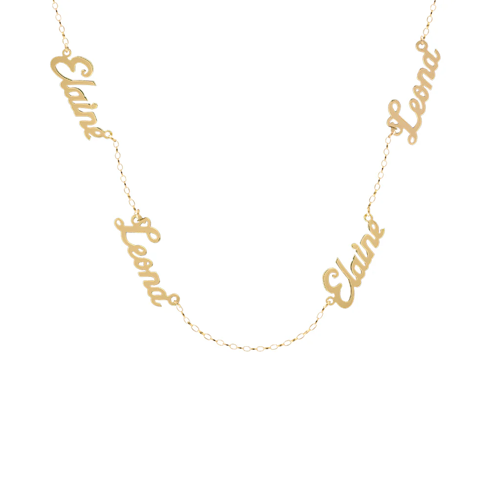 9ct Yellow Gold Nameplate Necklace - Four Names