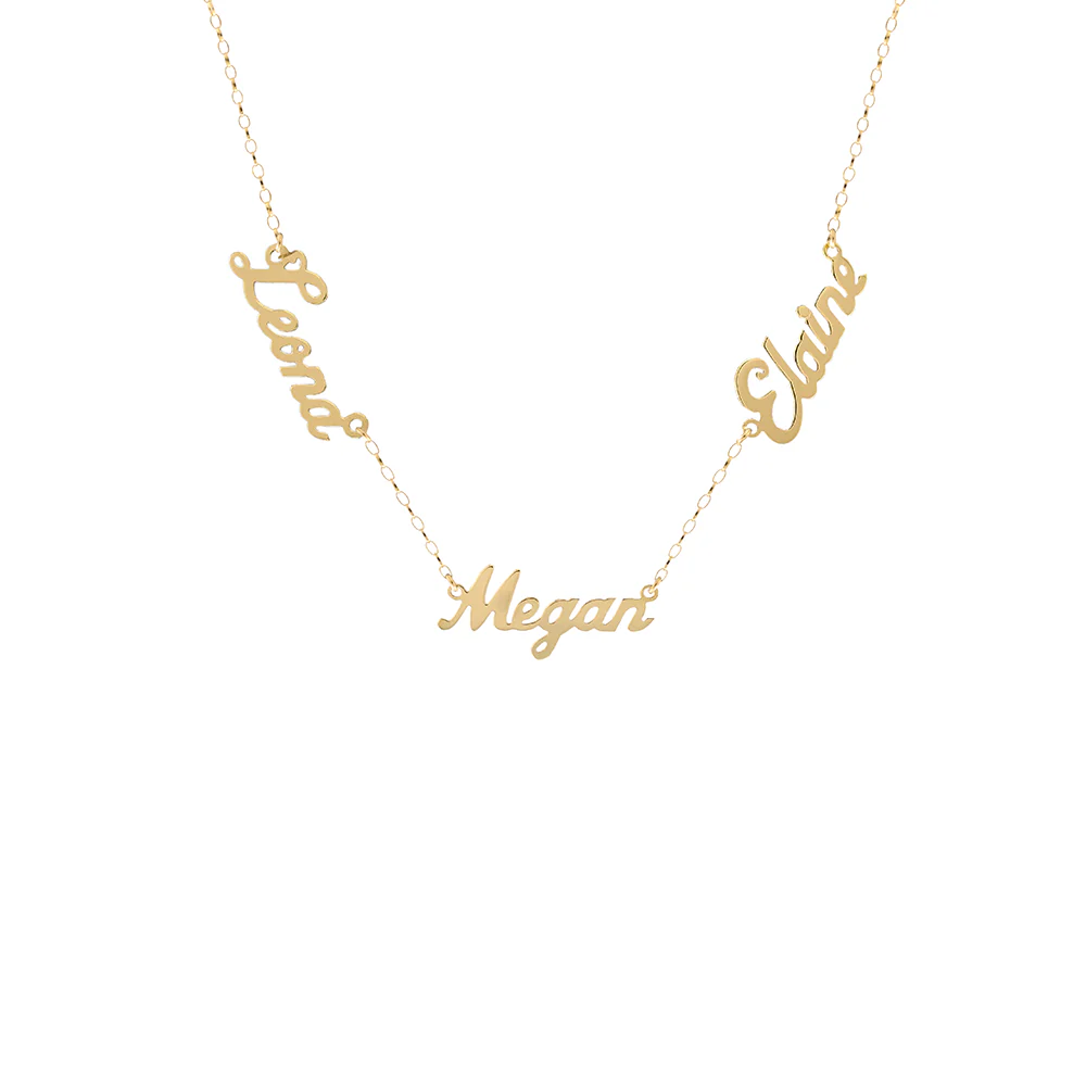 9ct Yellow Gold Nameplate Necklace - Three Names