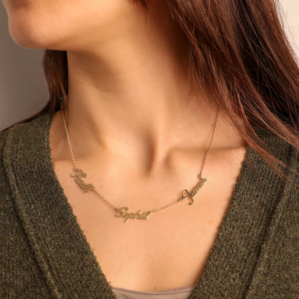 9ct Yellow Gold Nameplate Necklace - Three Names - Image 2
