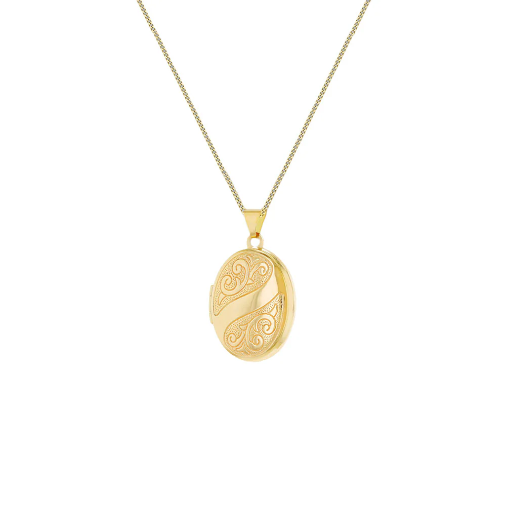 9ct Yellow Gold Oval Gold Swirl Locket