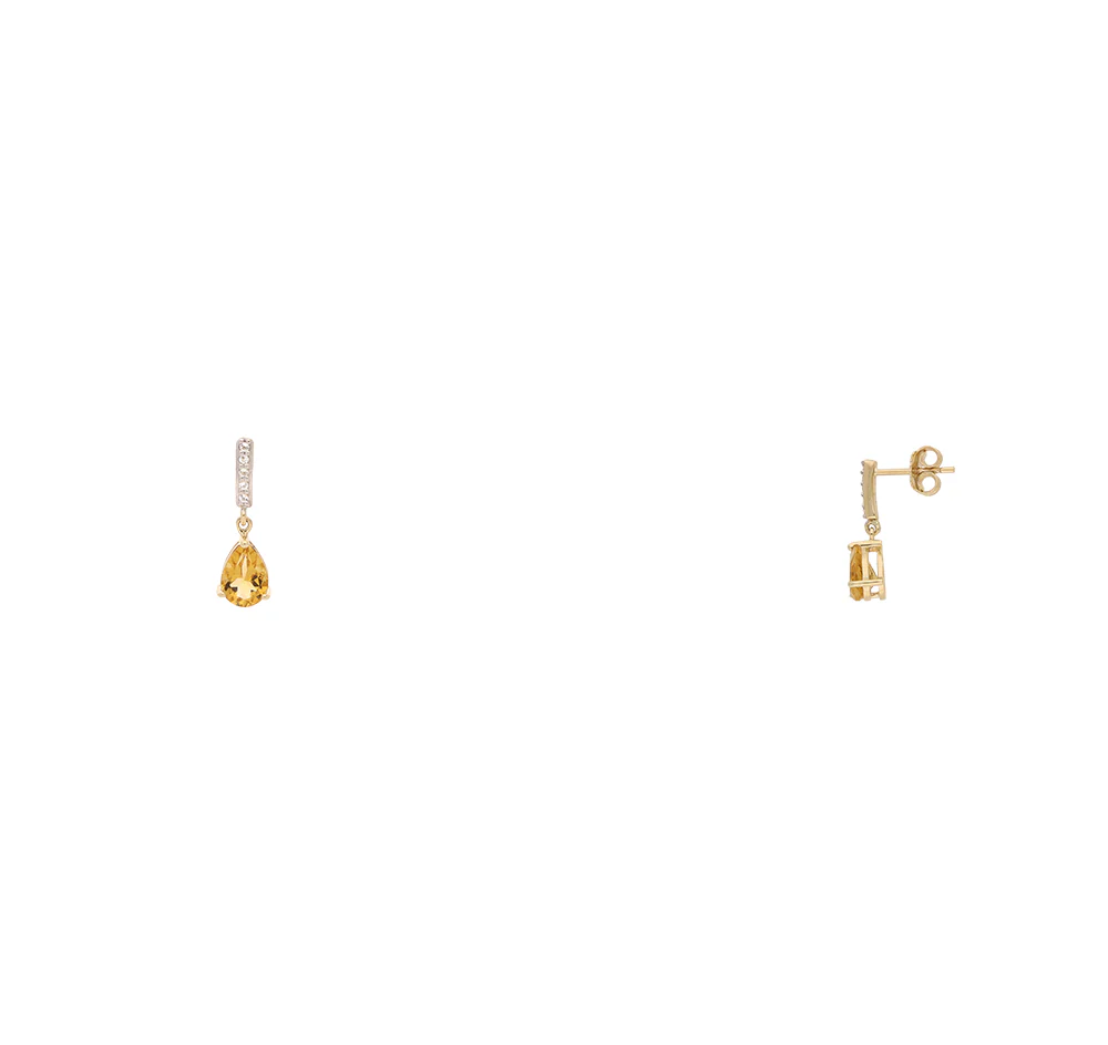 9ct Yellow Gold Pear Citrine Drop Earring - Image 2