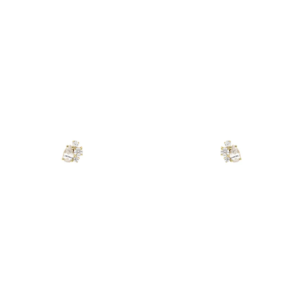 9ct Yellow Gold Pear & Round CZ Earrings