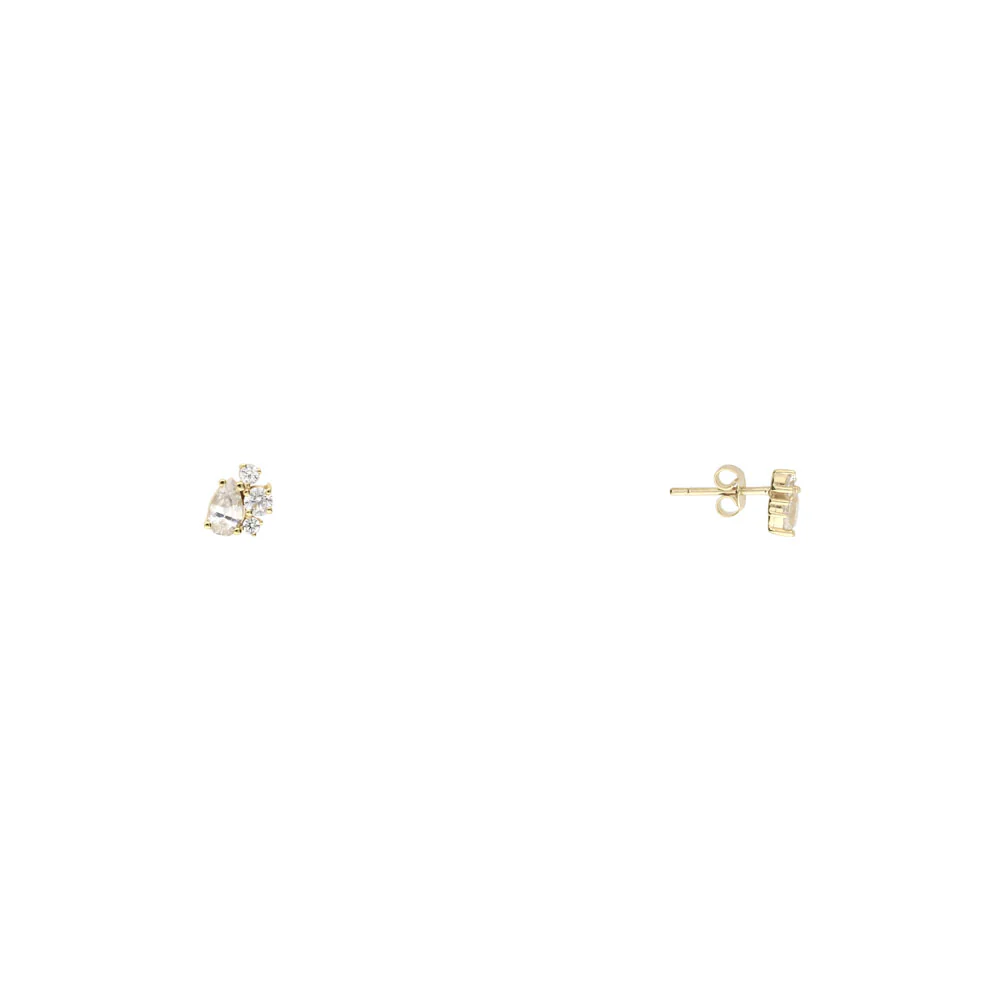 9ct Yellow Gold Pear & Round CZ Earrings - Image 3