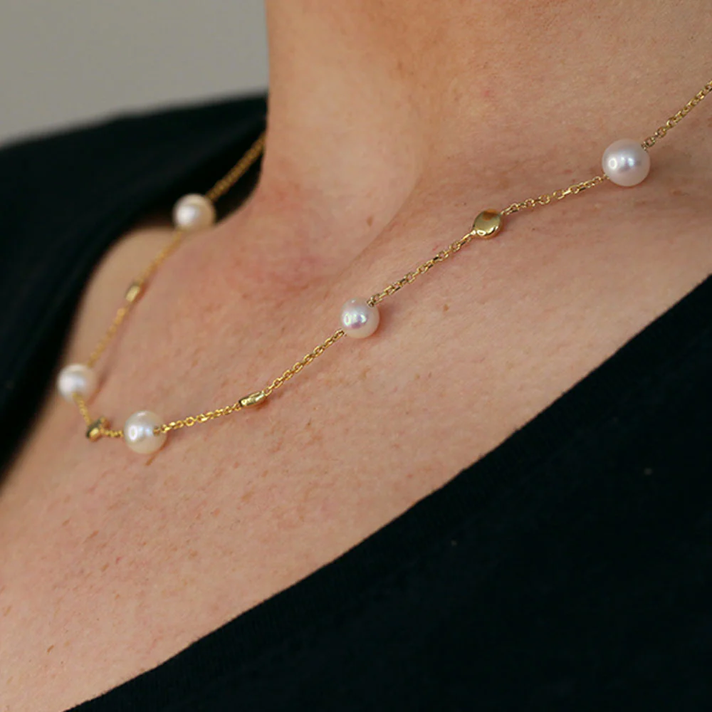 9ct Yellow Gold Pearl and Flat Beads Pendant - Image 2