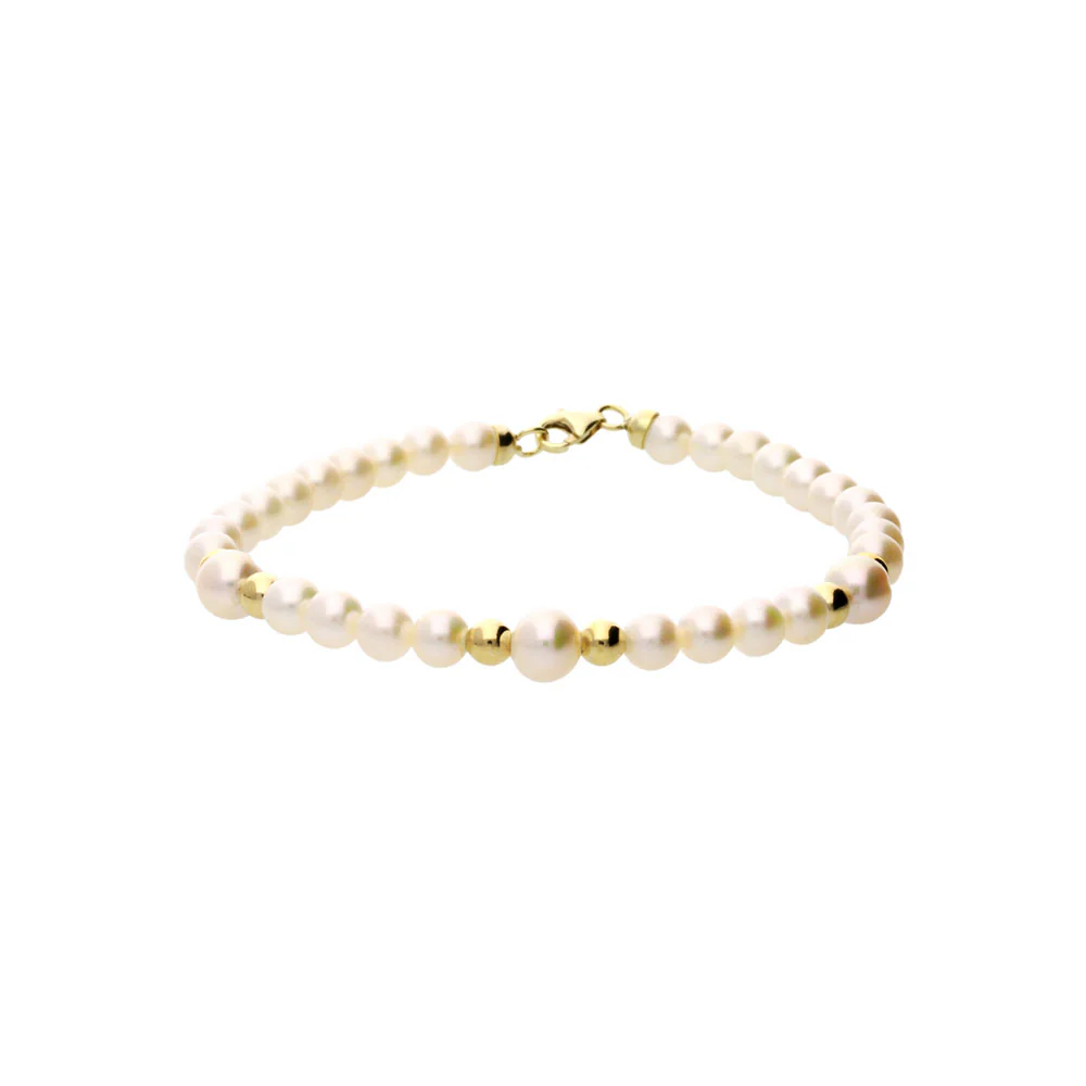 9ct Yellow Gold Pearl and Gold Bead Bracelet
