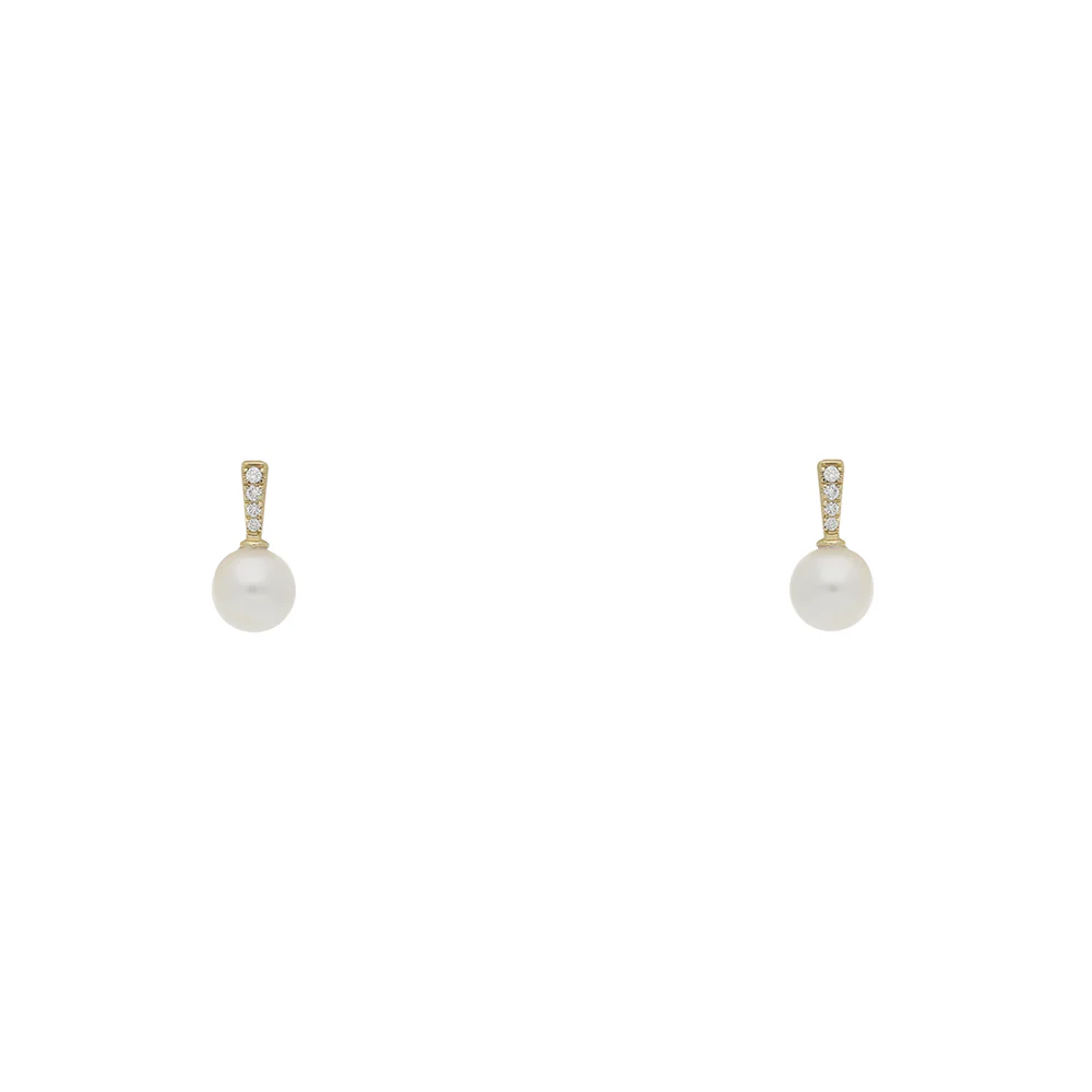 9ct Yellow Gold Pearl with Diamond Bar Earrings