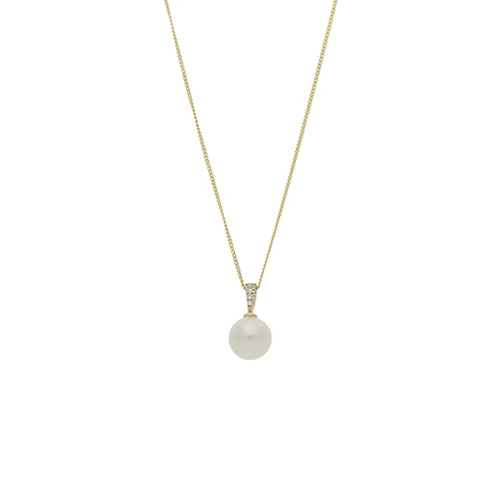 9ct Yellow Gold Pearl with Diamond Bar Pendant
