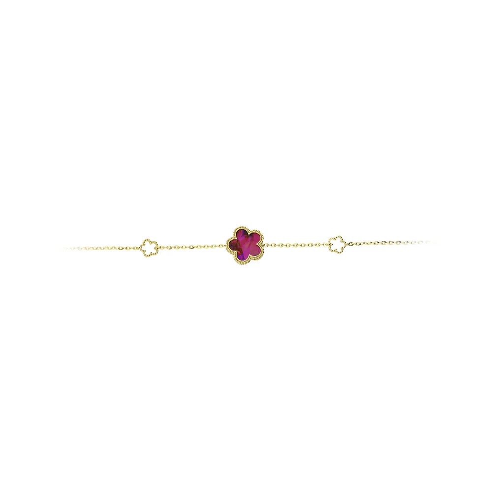9ct Yellow Gold Pink Mother of Pearl Flower Bracelet