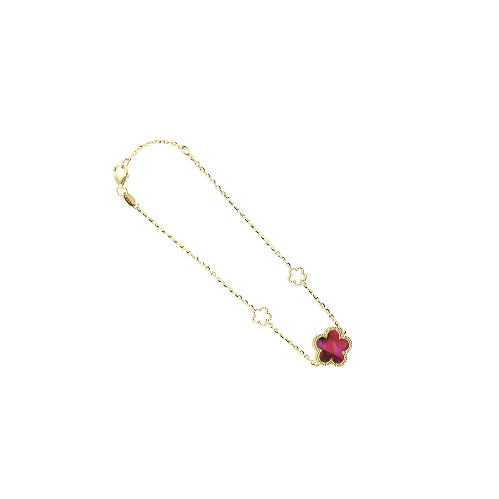 9ct Yellow Gold Pink Mother of Pearl Flower Bracelet - Image 5