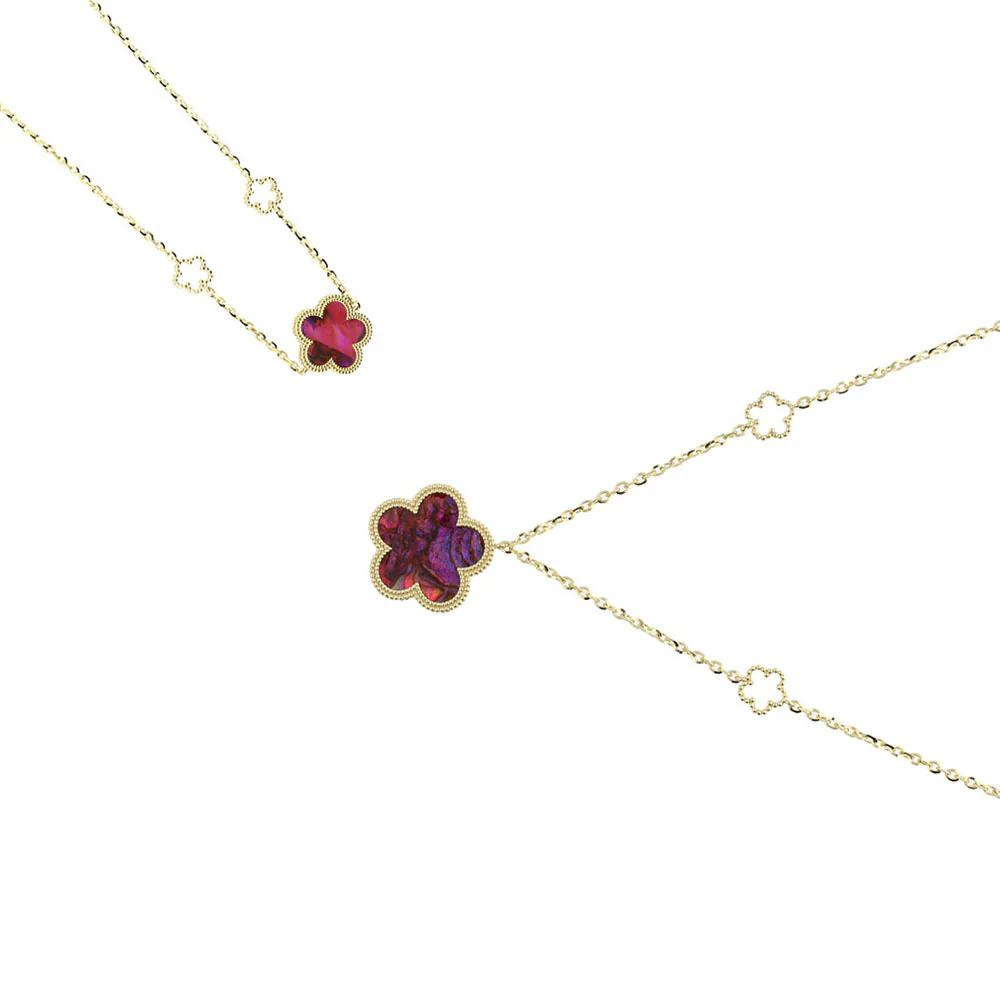 9ct Yellow Gold Pink Mother of Pearl Flower Bracelet - Image 7