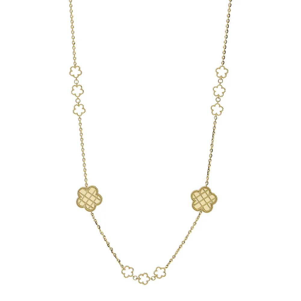 9ct Yellow Gold Pink Mother of Pearl Flower Necklace - Image 3