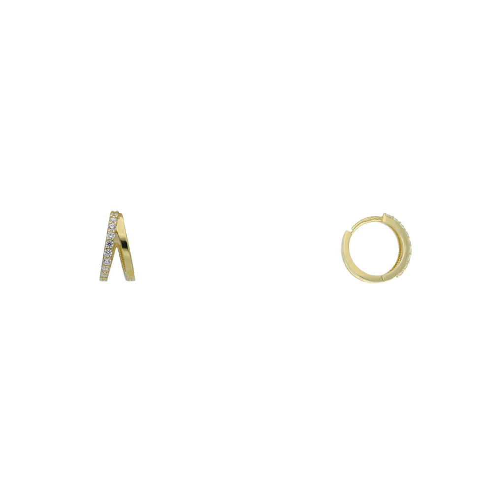 9ct Yellow Gold Plain and CZ Double Split Hoop Earrings