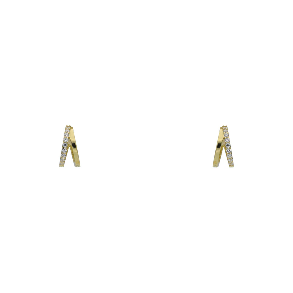 9ct Yellow Gold Plain and CZ Double Split Hoop Earrings - Image 2