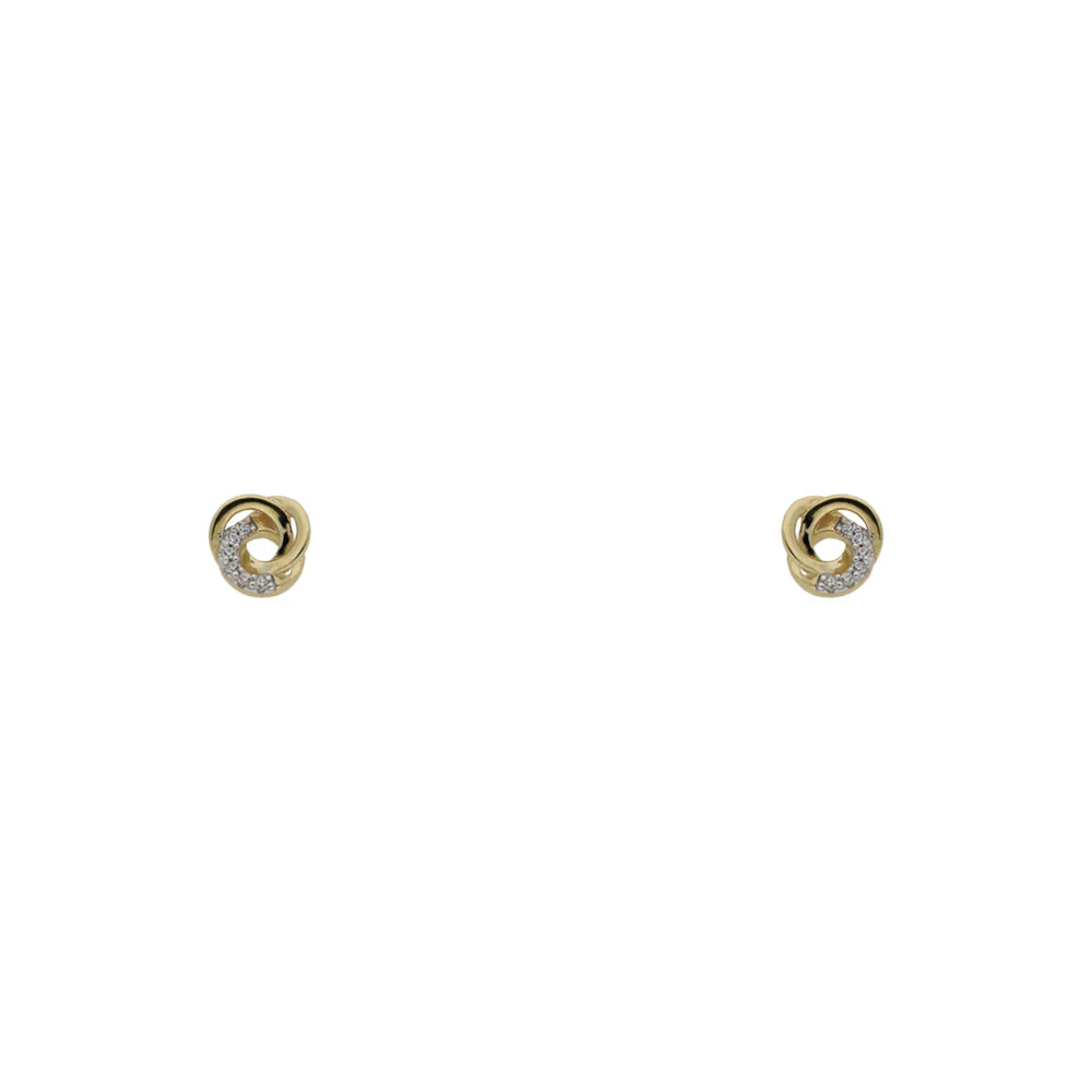 9ct Yellow Gold Plain and CZ Knot Stud Earrings - Image 2