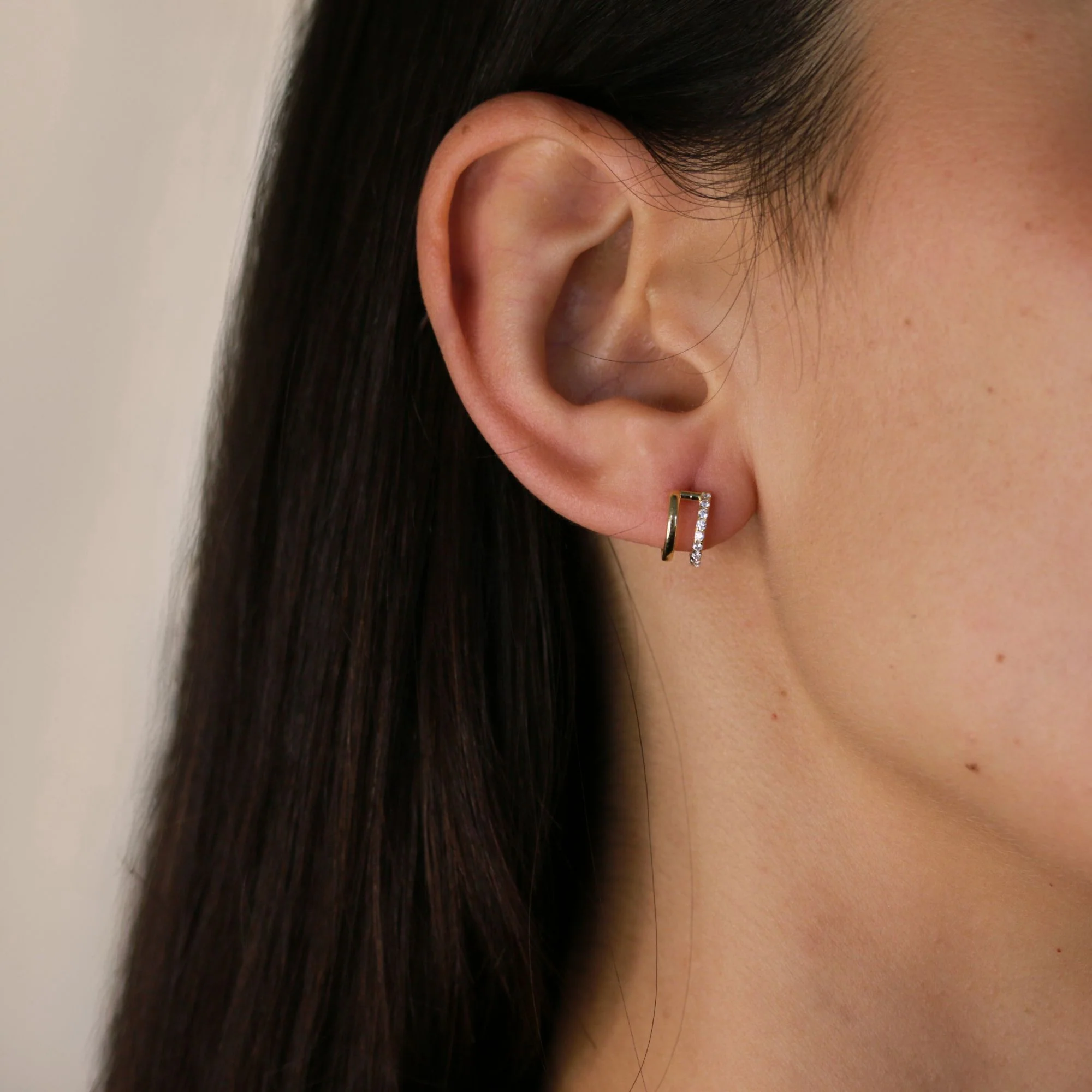 9ct Yellow Gold Plain and CZ Open Cuff Earrings - Image 2